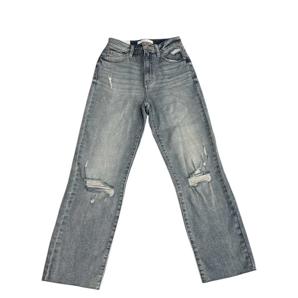 Eunina Women's Distressed Straight Cropped High Rise Jeans size 3